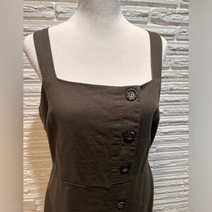 Olive Green Linen Midi Dress with Button Detail, Size 11